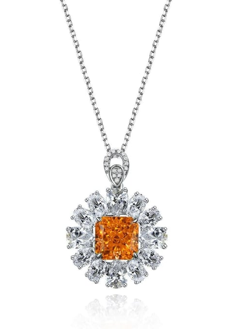 Discolored orange rose [P 1114] 925 Sterling Silver High Carbon Diamond Flower Luxury Necklace